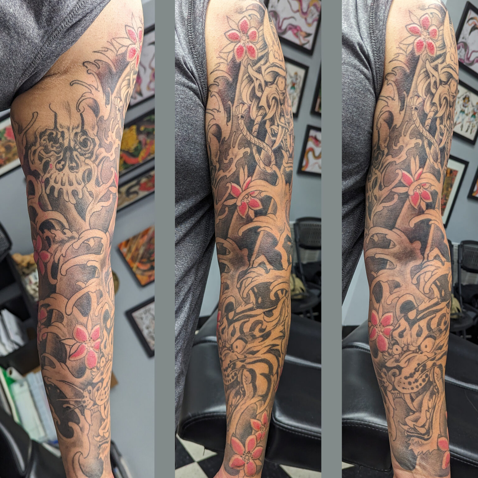 Neo-Japanese Hanya and Tiger Tattoo Sleeve